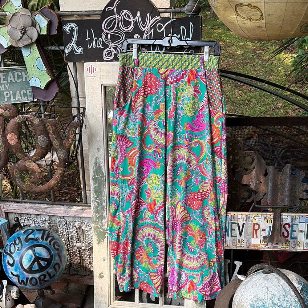 Trina Turk Blue and Pink Pants  with matching belt tie Resort Wear